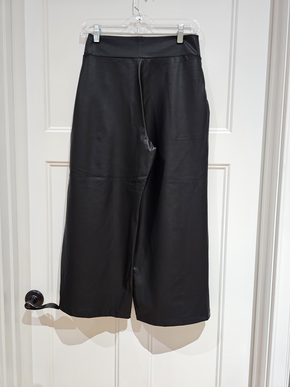 Black Wide-Leg Faux Leather Crop Pants, NWOT - Picture 2 of 9